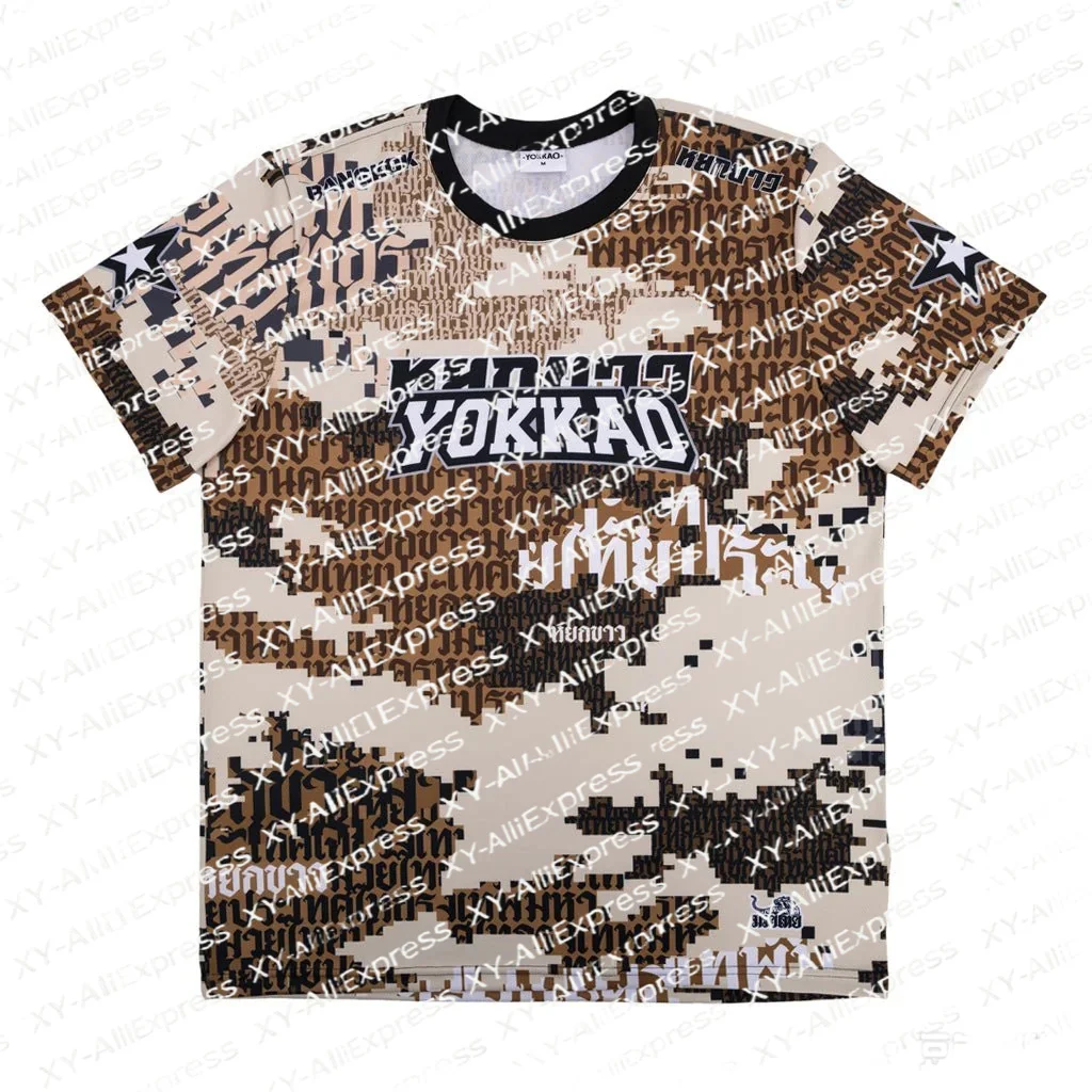 Full Thai Letter Camo Fight Short Sleeve T-Shirt, Breathable Quick-Dry for Muay Thai Fans Themed Meetup and Photo Shoots