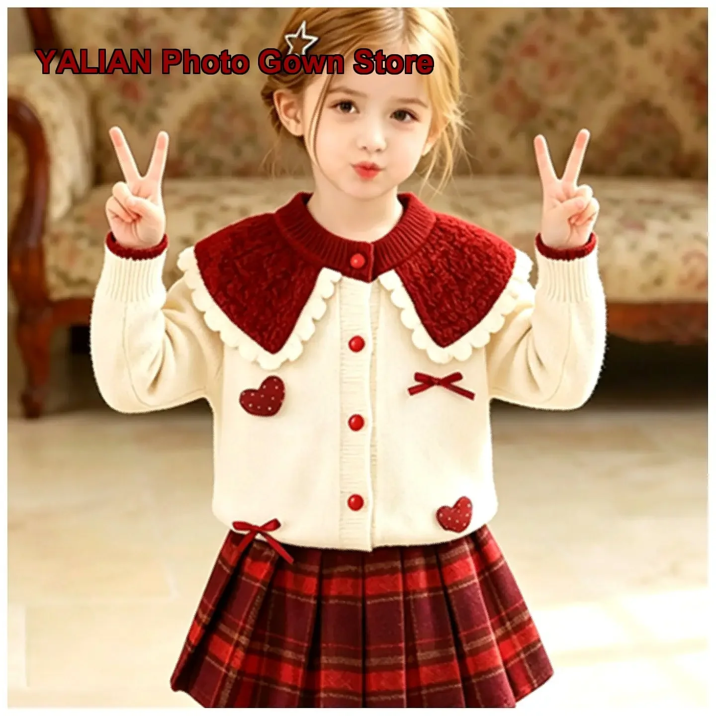 Girls Two-Piece Set Super Chic Beautiful Kids Knit Top Pleated Skirt