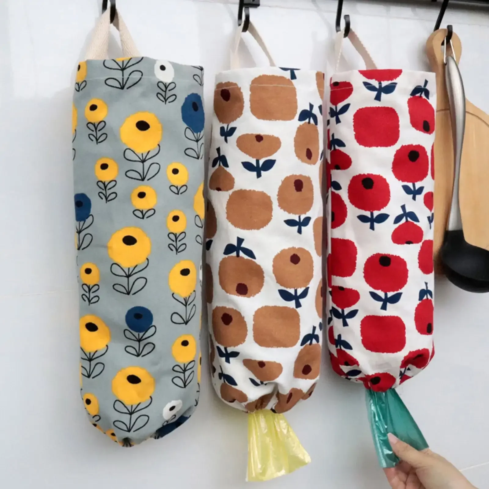 Storage Bag Kitchen Hanging Bag Accessories Wall-mounted Cute Printing Thick Cotton Organizer Kitchen Garbage Bag