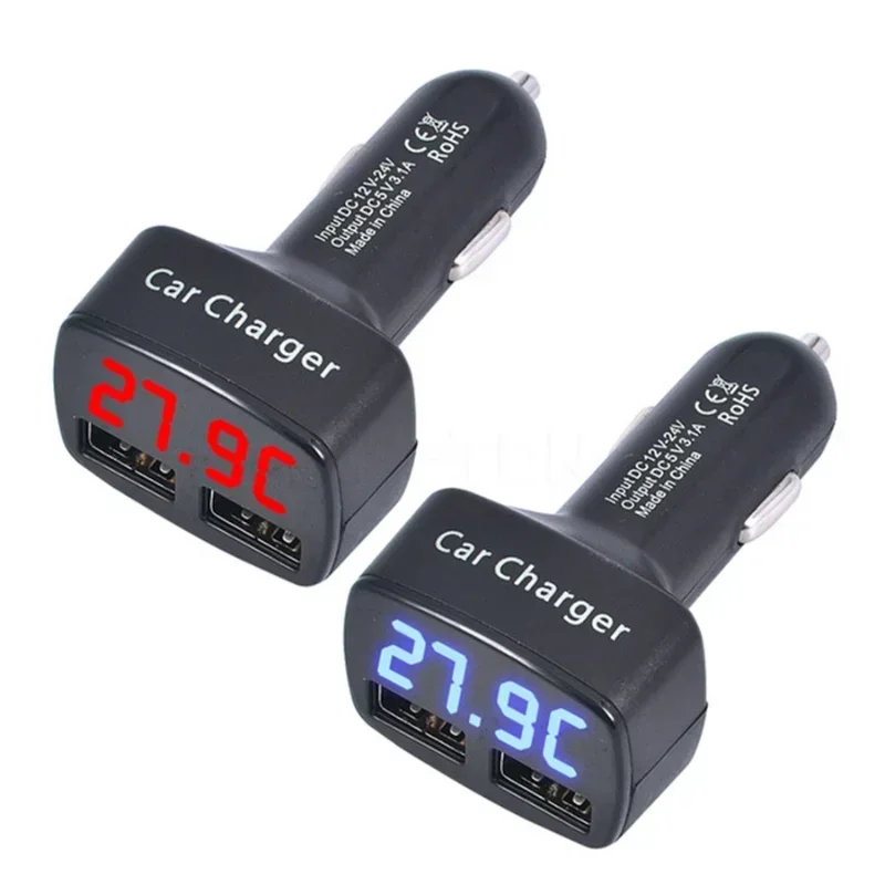 Car Charger 4 In 1 Dual USB Port Quick Charge LED Display Temperature Cigarette Lighter Phone Adapter Car Voltage Diagnostic