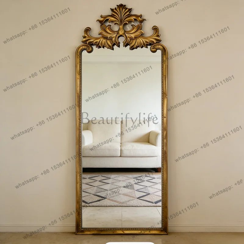 French retro full body carving light luxury bedroom full-length mirror entrance floor fitting mirror