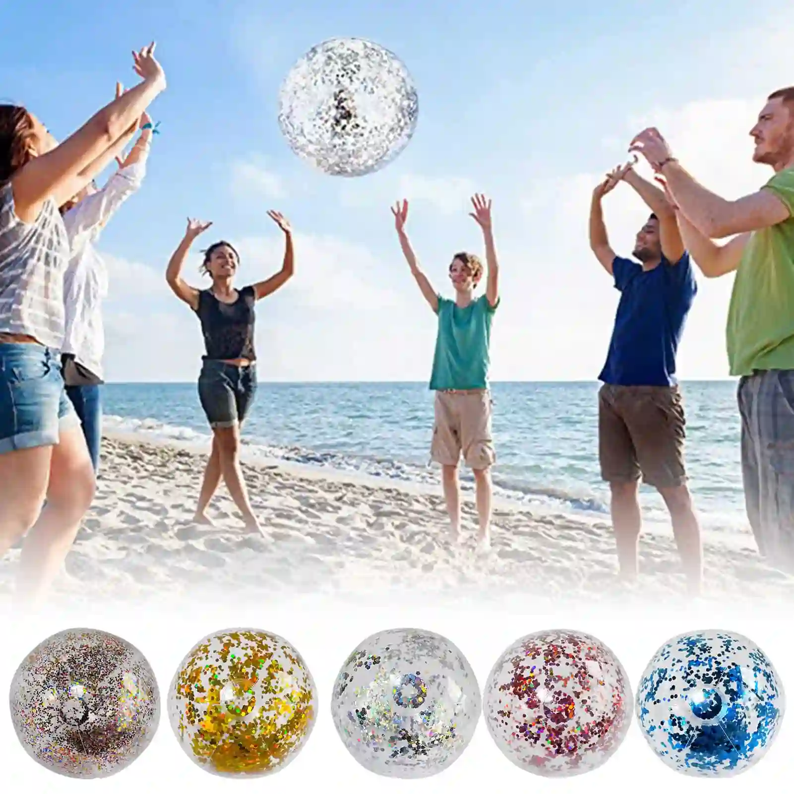 Super Transparent PVC Flash Ball Children's Summer Beach Pool Party Ball Playing Toys Toys Props Iatable Sequins Beach Ball