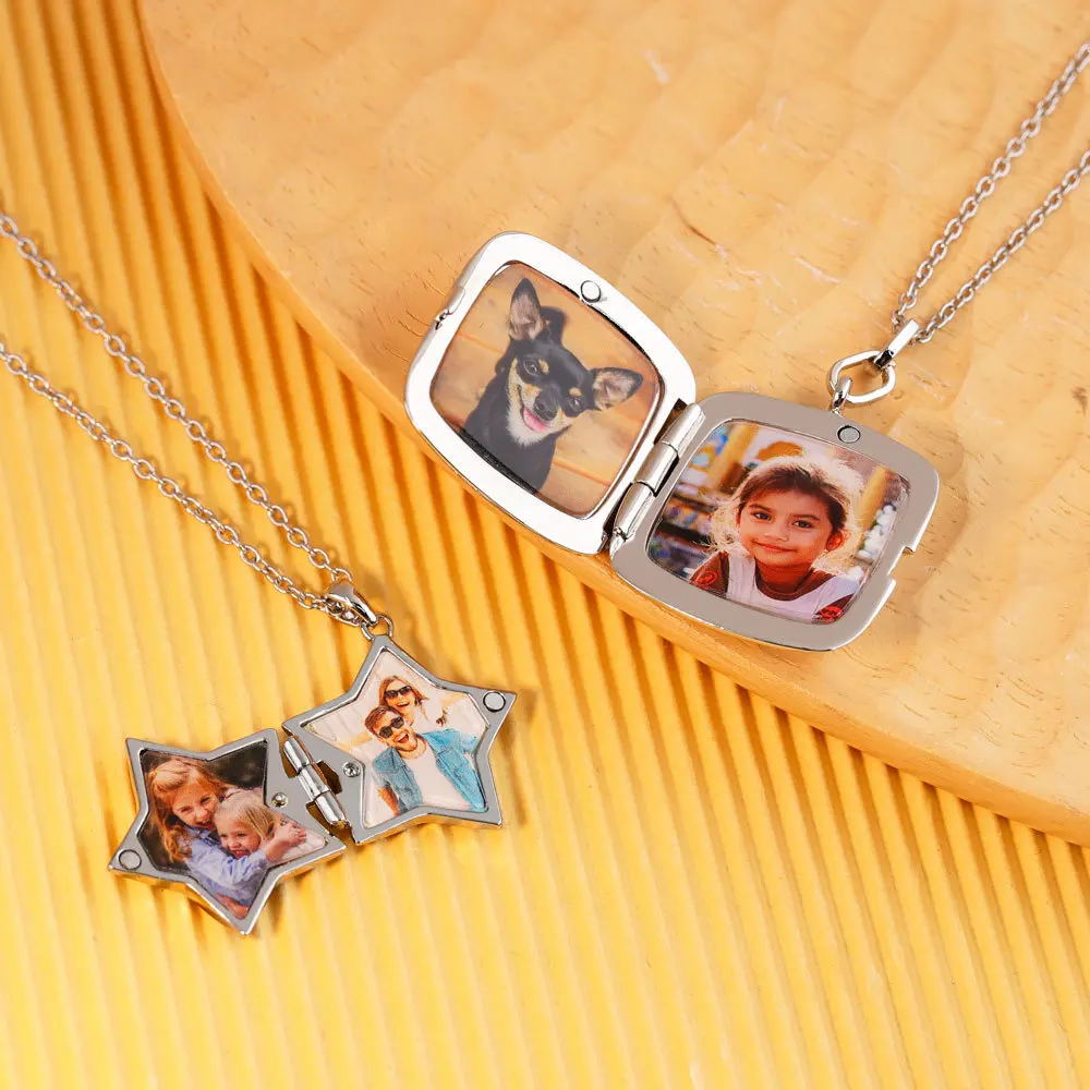 

Duoying Customize Engrave Text Picture Name Women Necklaces Star Locket Pendant Family Image Personalized Anniversary Gift