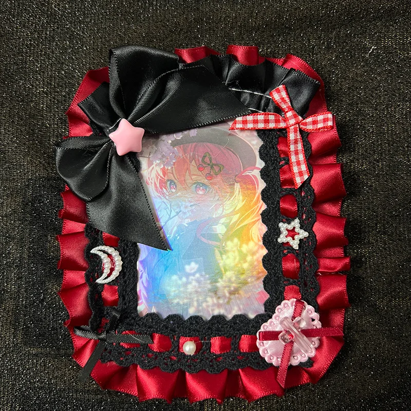 Lolita Maid Lace Handmade ID Card Holder Cute Badge Reel for Girls Kawaii Card Case with Lanyard