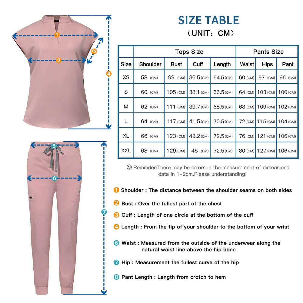 Scrub Uniforms Women Short Sleeve V-Cut Stand Neck Blouse Pockets Pants Medical Workwear Nurse Overalls Clinical Scrubs Sets New