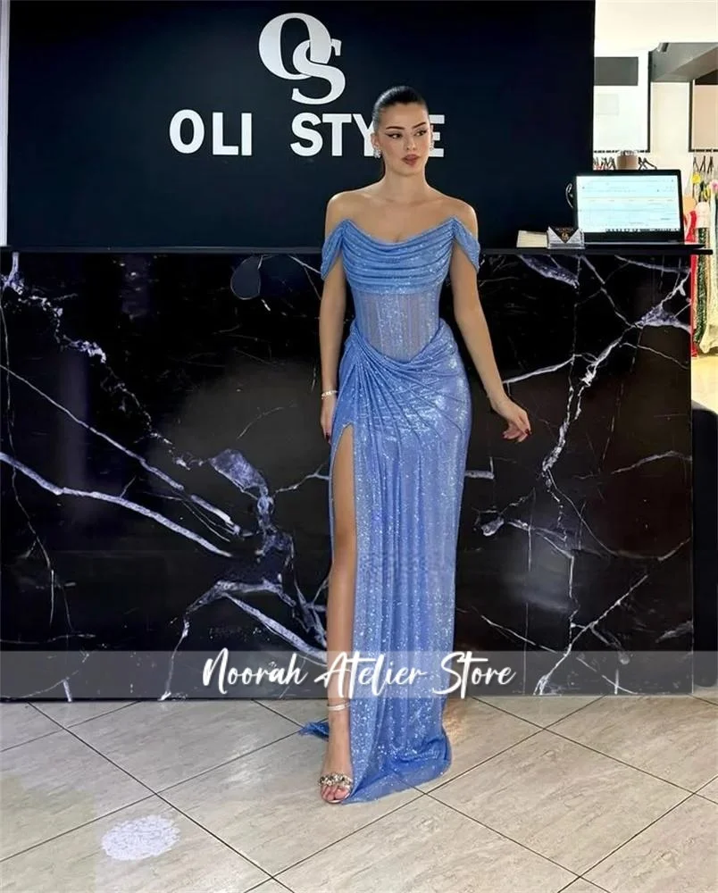 Elegant Gold Off Shoudler New Luxury High Quality Women Evening Dress 2025 HIgh Slit Wedding Long Party Gown Vestidos Customized