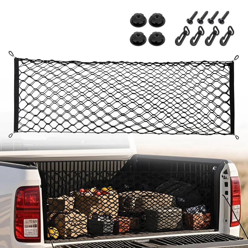 Versatile Trunk Cargo Net for Cars SUVs CUVs Compact Trucks Adjustable Elastic Rear Trunk Mesh Net for Storage and Organizer