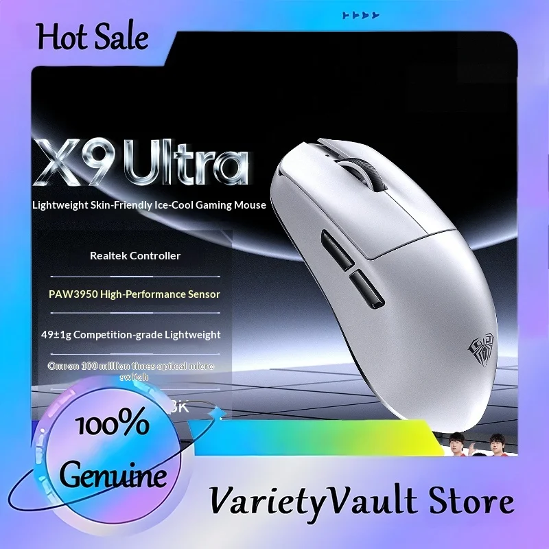 Aula Gaming Mouse X9 Ultra Tri Mode Wireless Bluetooth Lightweight Paw3950 Optical Sensor 42000 Dpi For Desktop Pc Laptop