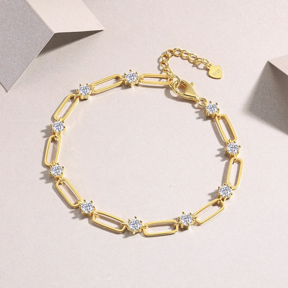 4mm D Color VVS1 Moissanite Tennis Bracelet For Women GRA Certified S925 Sterling Silver 18K Gold Plated Lab Created Diamond Bracelet Pass Diamond Tester Anniversary Wedding Jewelry Gift For Her