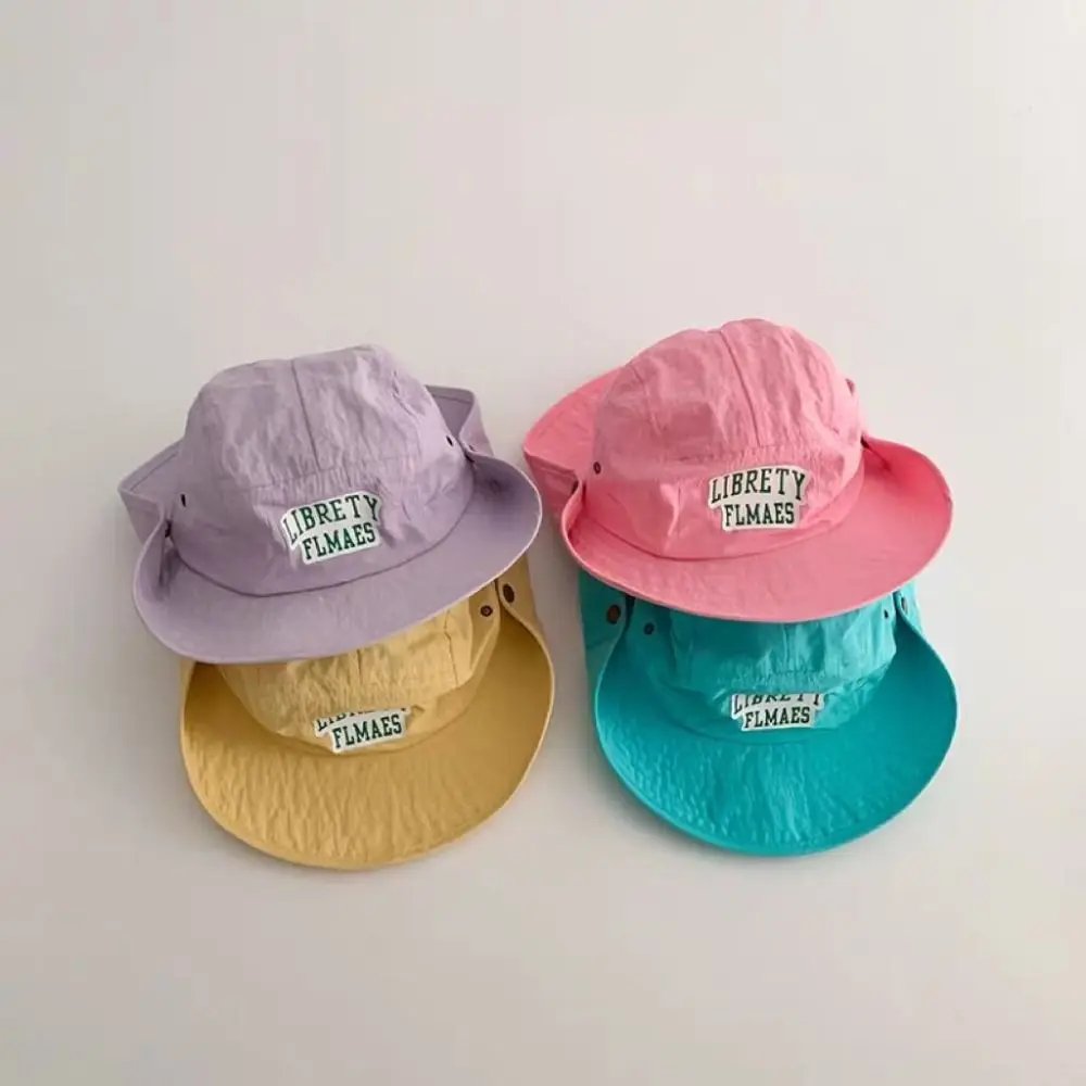 

Korean Style Candy Color Bucket Hat Quick-dry Letter Embroidery Summer Kid Sunhat Shading Hat Anti-UV Sun Hat