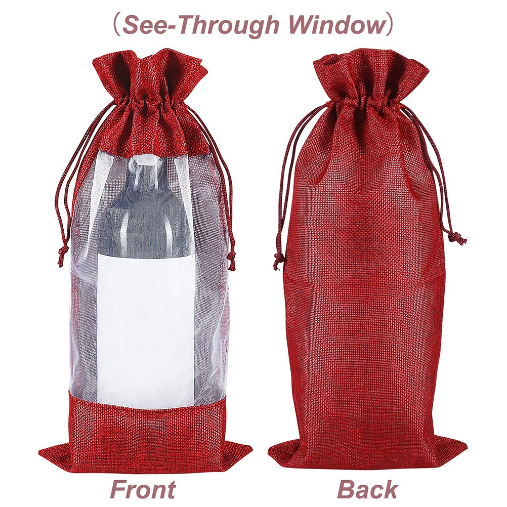 

4pcs Bottle Bag Burlap Drawstring Reusable Gift Bags Convenient Multifunction Packing Bags Decorative Window