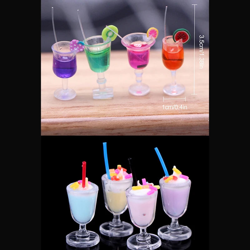 4Pcs 1:6 Dollhouse Miniature Fruit Cocktail Drinks Cup Model Kids Pretend Play Toy Doll House Accessories