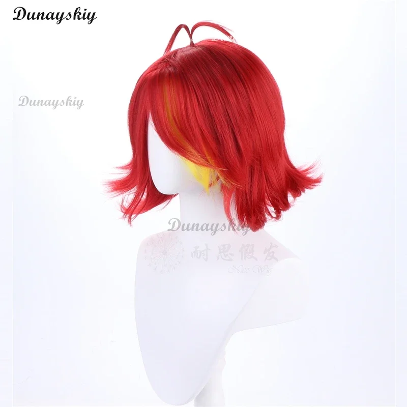 Peruca Cosplay Anime Niffty para Mulheres, Curto, Vermelho, Encaracolado, Calor Cabelo Sintético, Traje de Halloween, Interpretação de Festa