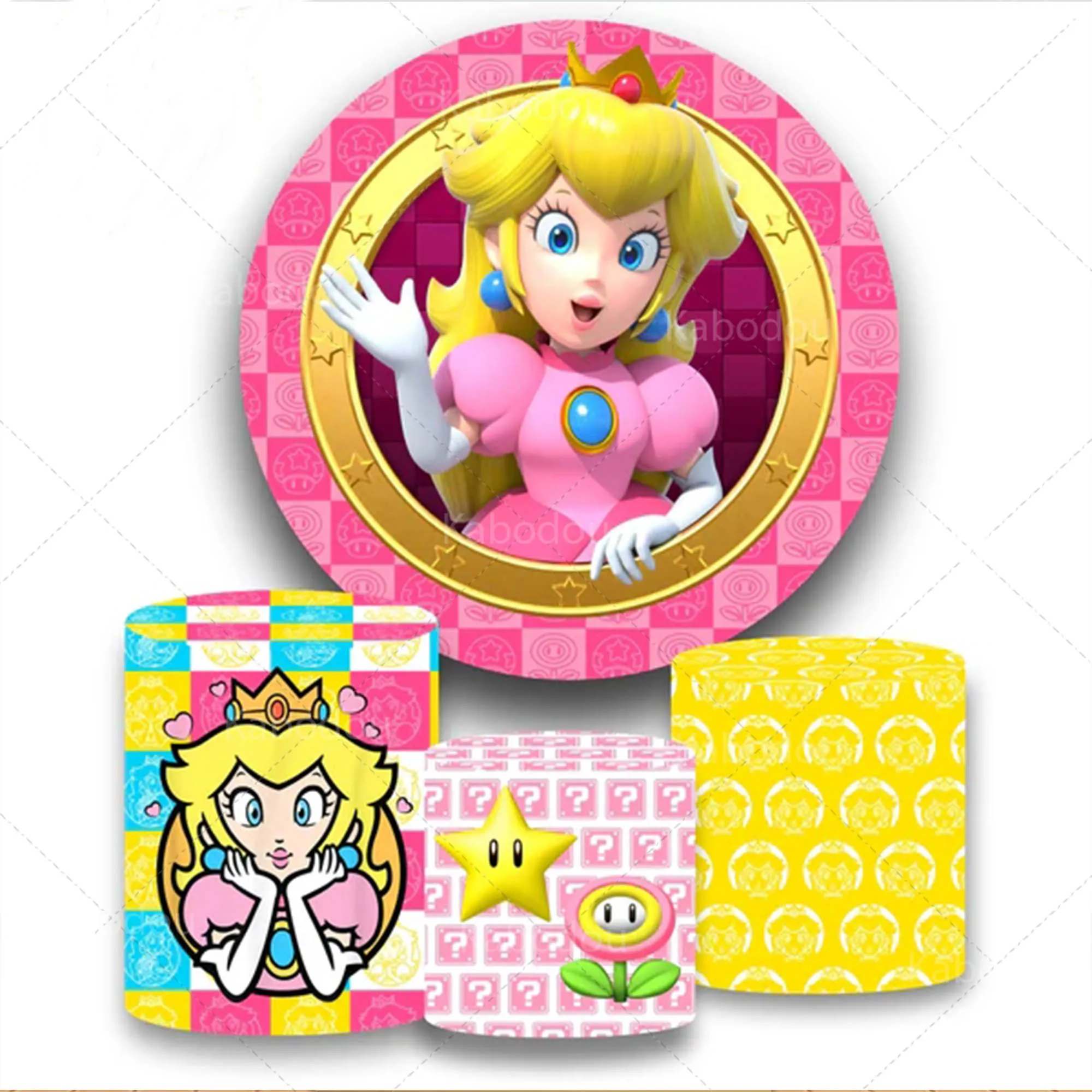 

Peach Princess Round Pink Backdrop Super Mario Theme Girls Birthday Decoration Cover Photography Background Baby Shower Props