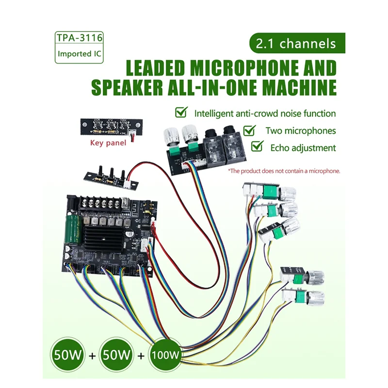 A99E-Leaded Bluetooth Amplifier Board Digital Amplifier Board 50+50+100W Subwoofer Amplifier Chipset, TPA3116