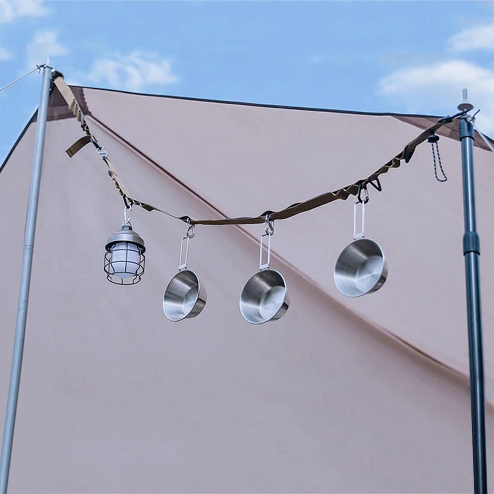 Tent Canopy Cup Lamp Hanger Portable Outdoor Camping Clothesline Multifunctional Travel Clothes Hanging Strap Garden Supplies