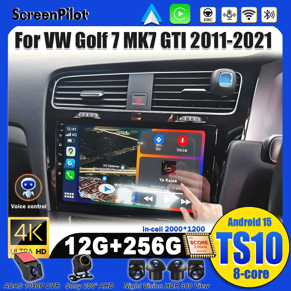 ل Volkswagen VW Golf 7 MK7 GTI 2011-2021 أندرويد 15 راديو السيارة ستيريو رئيس وحدة الوسائط المتعددة مشغل فيديو Carplay 8 Core Wifi 5G
