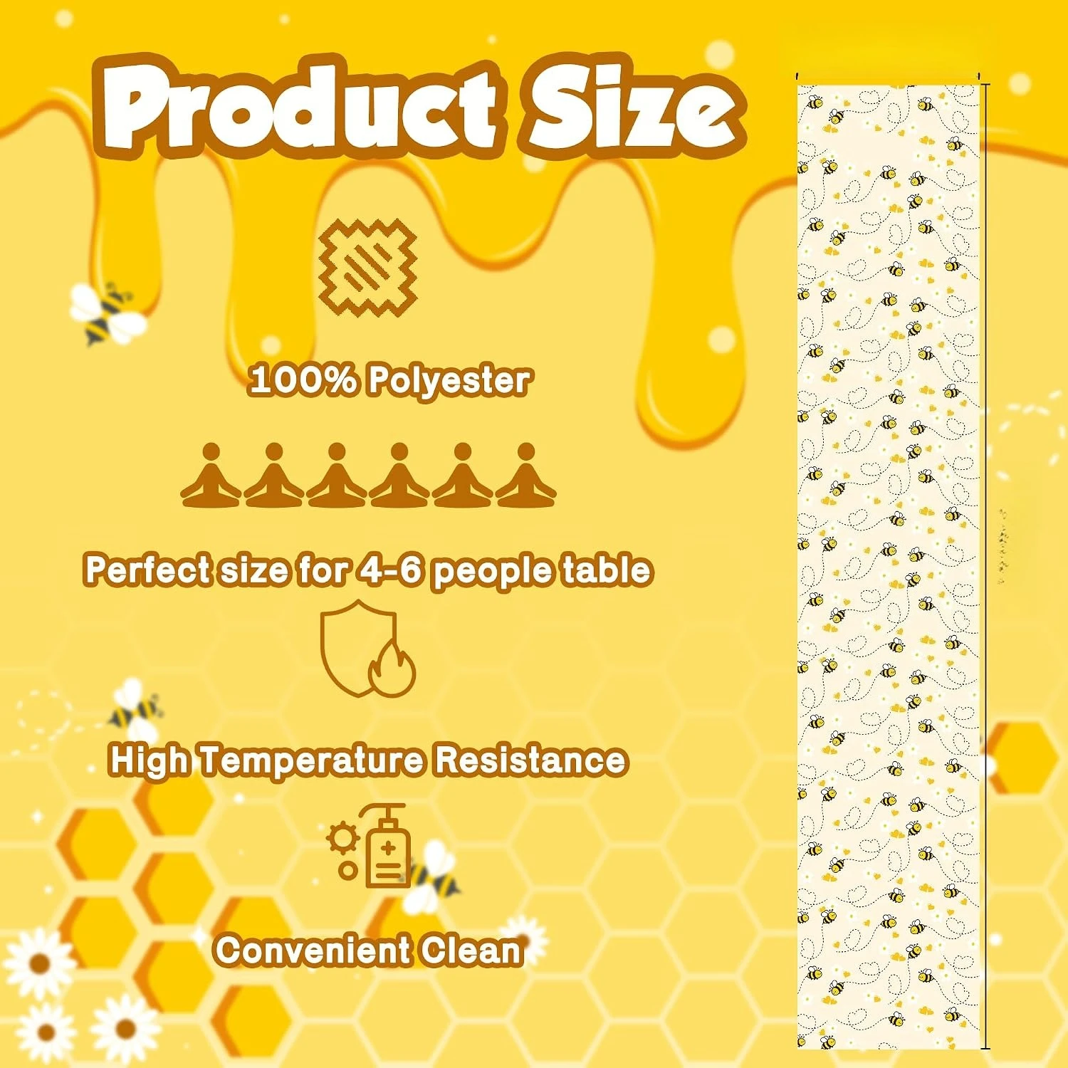 Summer Bee Table Runner, Spring Birthday Party Favors Supplies Decorations, Indoor Outdoor Home Kitchen Banner Backdrop