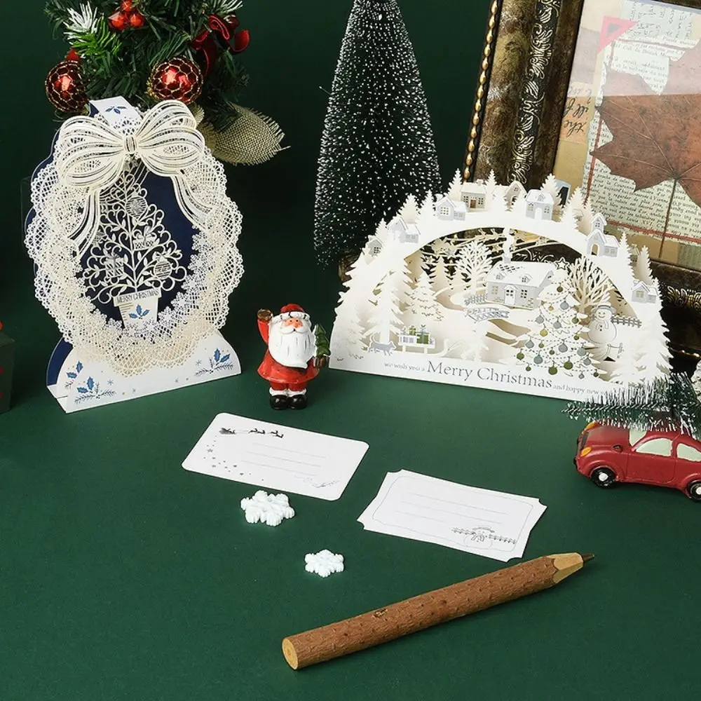 Hollow Christmas 3D Greeting Card Laser Engraved with Envelope and Postcard Invitation Card Paper Gilded Thank You Letter