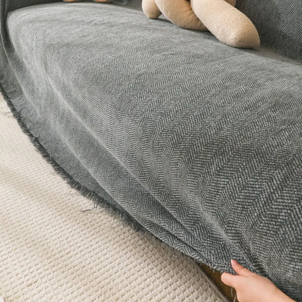 Herringbone Texture Chenille Couch Cover Solid Color With Tassel Edge Sofa Towel Skin-friendly Prevent Wrinkles Sofa Cover