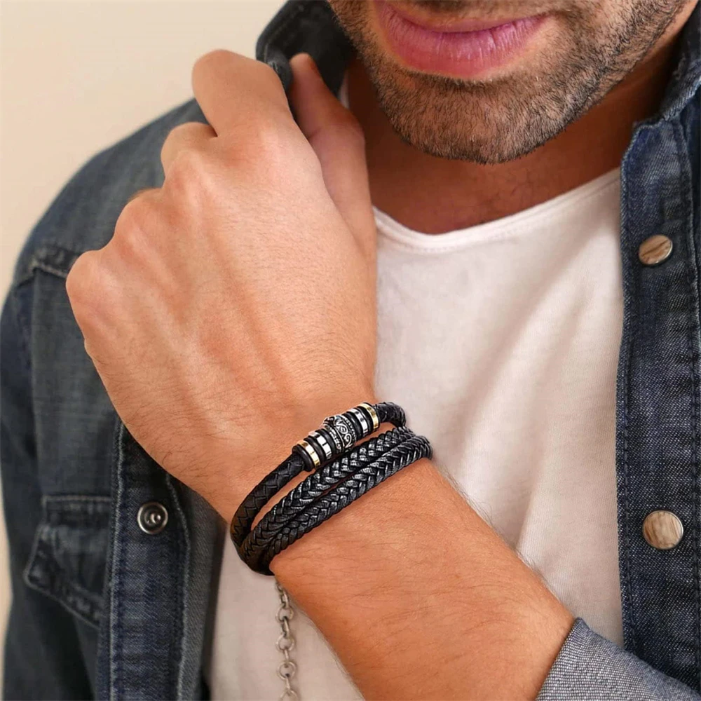To My Grandson Braided Leather Bracelets for Men I Will Always Be with You Son Bracelet Gift from Grandfather Love You Forever