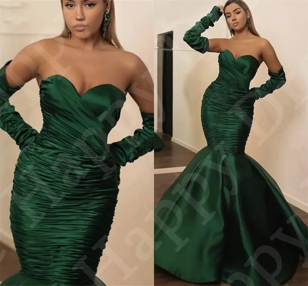 Dubai Arabic Elegant Mermaid Prom Dress Sweetheart Satin Pleats Floor Length Formal Evening dress Custom New Wedding Party dress