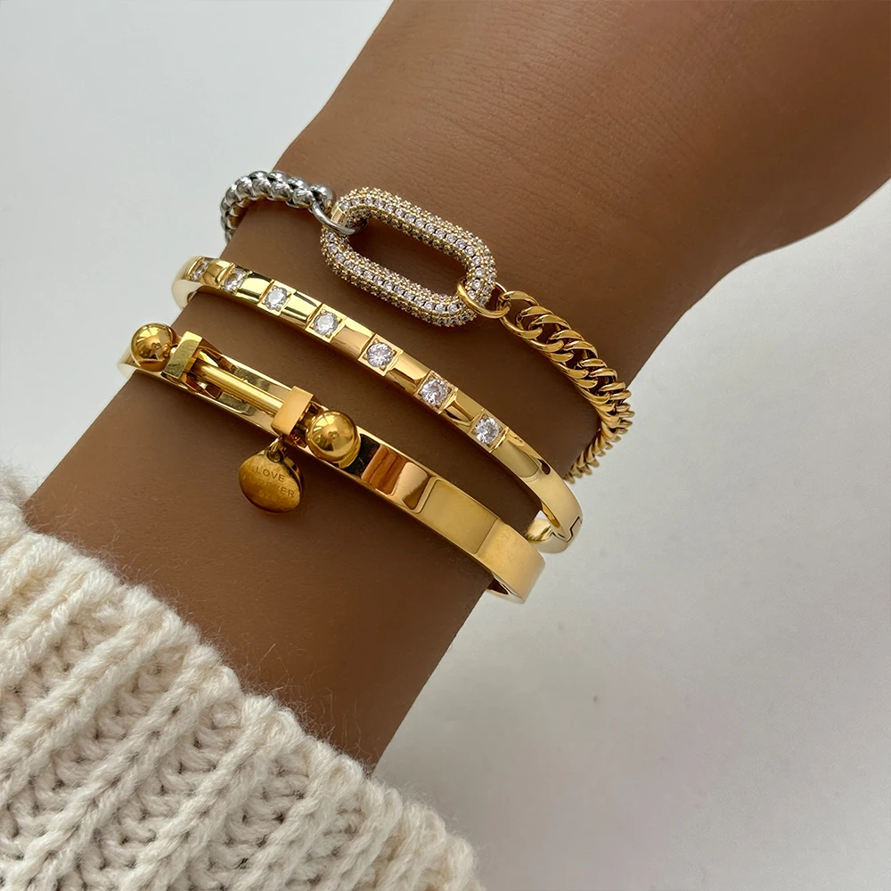 New ins Stainless Steel Two Tone Splicing Chain Zircon Bracelet For Women Vintage Micro Inlaid Zircon Bracelets Fashion Jewelry