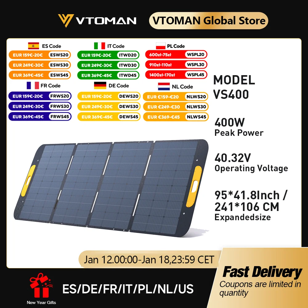 VTOMAN VS400W faltbare Solarmodule Zelle 40,32 V tragbares Solarladepanel Komplettset für Outdoor-Tourismus-Kraftwerk