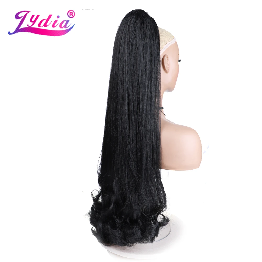 Lydia Tail Warping Synthetic 30"Kinky Straight Long Haarteil mit zwei Kunststoffkämmen Kordelzug Pferdeschwanz Haarverlängerung 1B # Schwarz – Detail 4