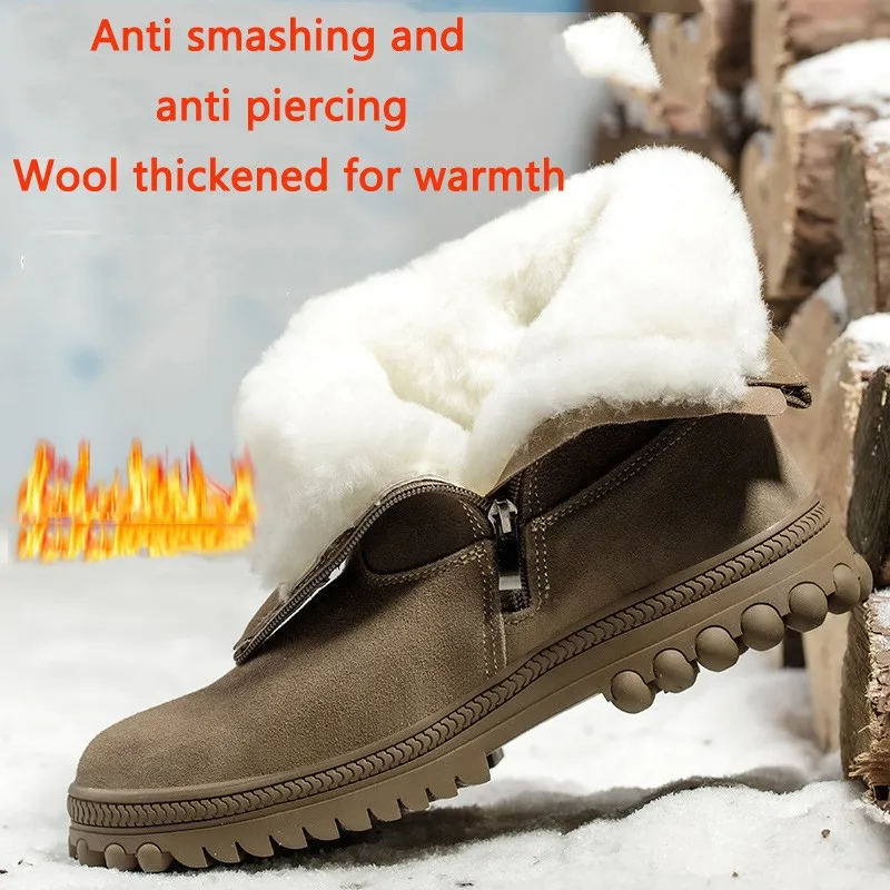 2024 New Winter Wool Safety Shoes Anti Impact Anti Puncture Warm Outdoor Work Shoes Anti Slip Anti Cold Shoes Scarpe Da Uomo