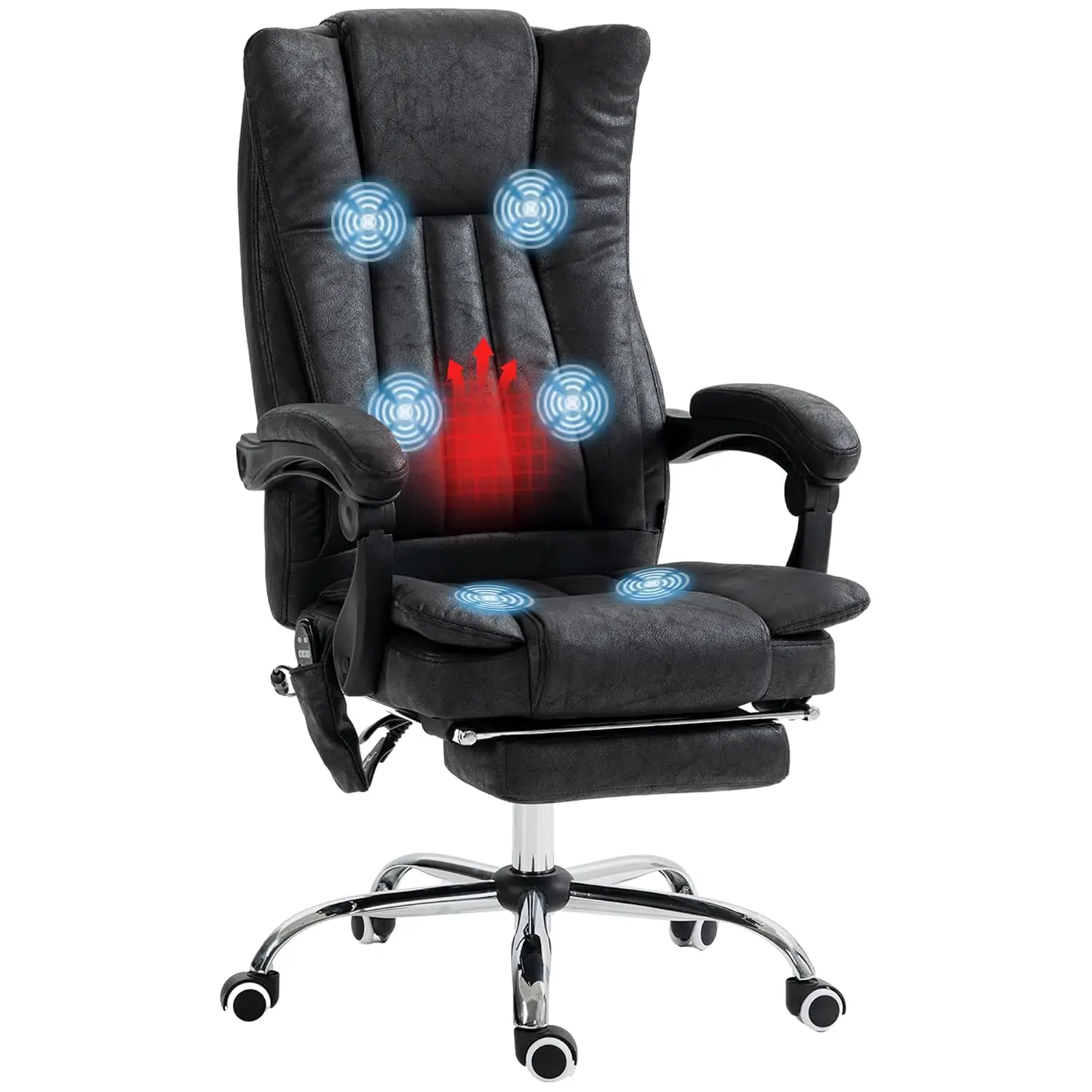 6-Point Vibration Massage Office Chair with Heat, Adjustable Height, Reclining Backrest, Retractable Footrest, Black, Customized