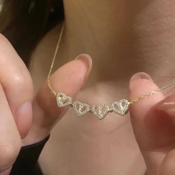 1pc Heart Shaped Four Leaf Clover Pendant Necklace Jewelry Zircon Women Love Clavicle Chain Gifts Openable ChokerJewelry_maomaolike.com