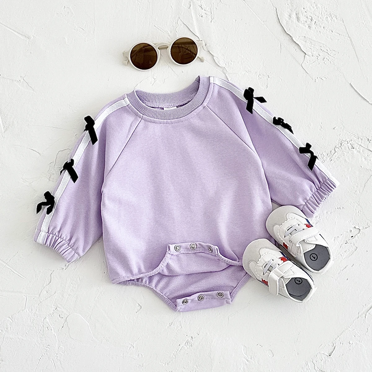 Autumn Baby Girl Clothes Cotton Soft Triangle Bubble Romper New Spring Long Sleeve Jumpsuit Bow Decoration Infant Clothes