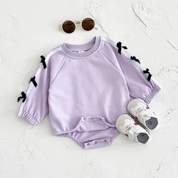 0-18M Spring Autumn New Baby Girls Clothing Cotton Soft Triangle Romper Long Sleeve Jumpsuit Bow Decoration Infant Clothes