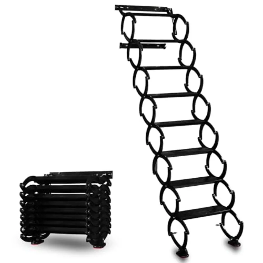 

8 Steps Wall Mounted Folding Ladder, Indoor and Outdoor Step Ladders, Retractable Folding Stairs, Portable Camping Staircase