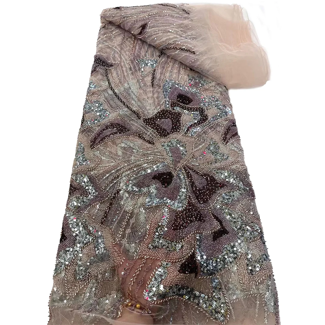 

Nigerian Newest Tulle Beaded Lace Fabrics Women African Lace Party Material Latest Luxury Sequins Beades Lace Wedding Dresses