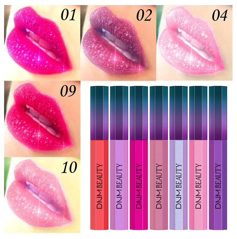 Lip Gloss Metal Lip Gloss Diamond Glitter Pearl Liquid Lipstick Sexy Lip Makeup Nonstick Cup Easy To Color Lasting