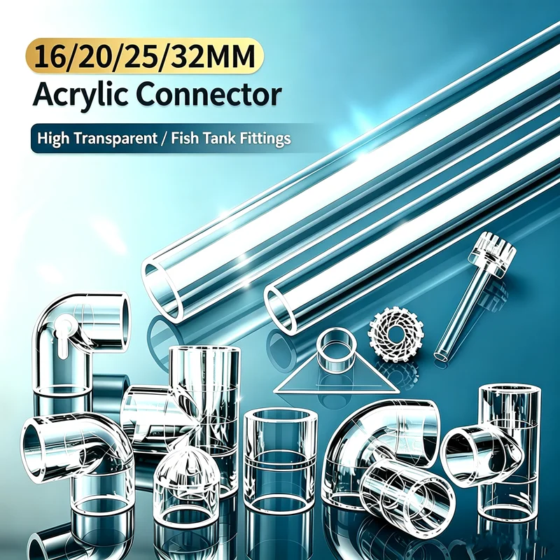 16/20/25/32MM Acrylic Connector Aquarium Fish Tank Transparent Pipe Fitting DIY Water Tank Acrylic Direct Elbow Tee Joint