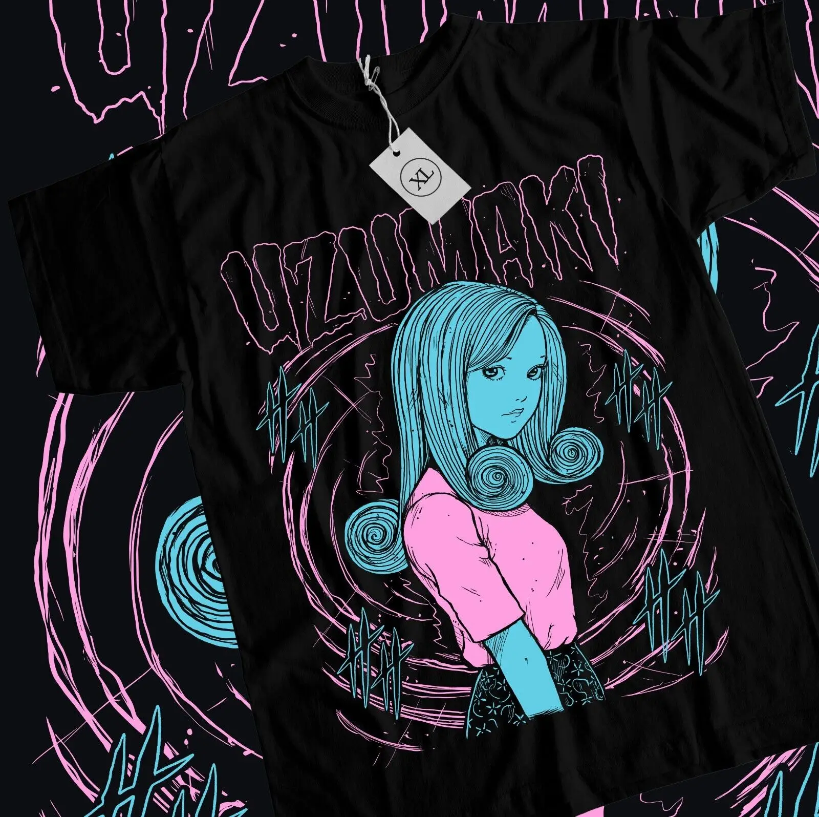 Junji Ito Uzumaki Anime T-Shirt, Camisa Preta Engraçada, Horror Japão Guro Tee, Todos os Tamanho