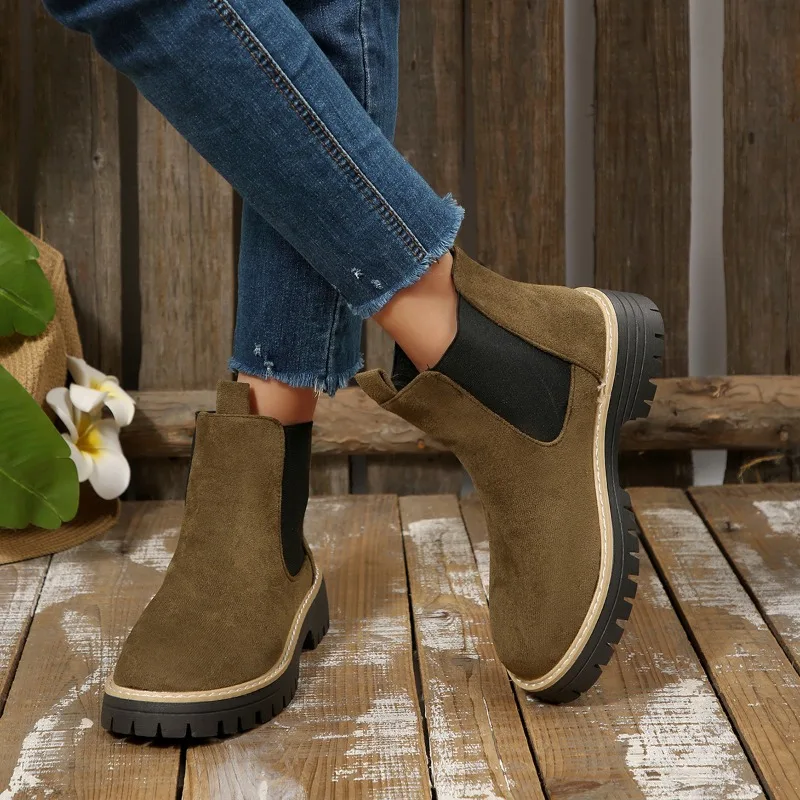 المرأة أحذية الموضة المريحة الجديدة جولة تو شتاء دافئ سميكة وحيد زيادة تنوعا أحذية بوت قصيرة التنقل اليومي الأحذية #5