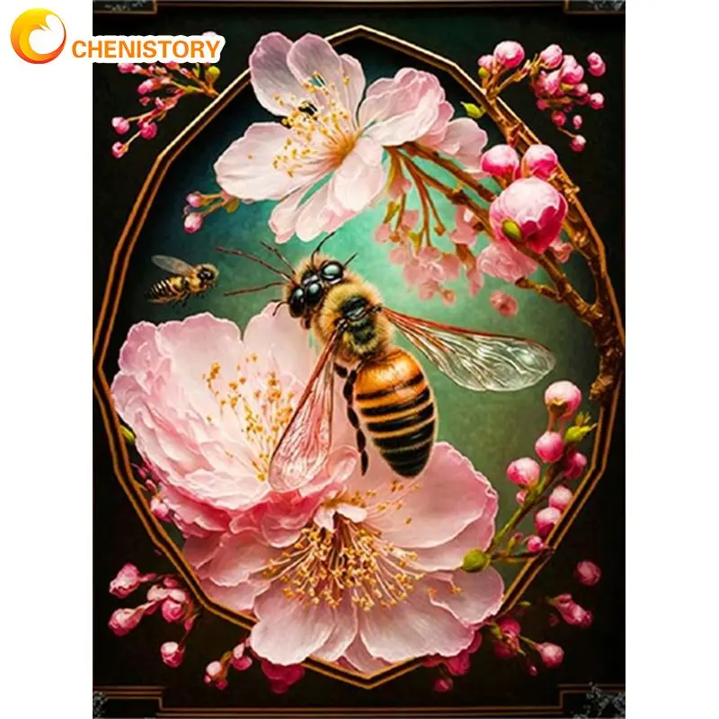 

CHENISTORY 5D DIY Diamond Painting Bee Flowers Cross Stitch Round Diamond Embroidery Animal Kid Room Decor