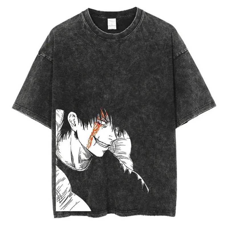 2025 verão lavado t camisa anime impressão gráfica streetwear vintage oversized camiseta masculina moda algodão topo camiseta preta