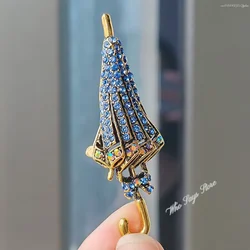 Vintage Full Inlaid Rhinestone Umbrella Brooch Pins for Women Charm Metal Brooches Jewelry Gifts Clothing Accessories Enamel Pin