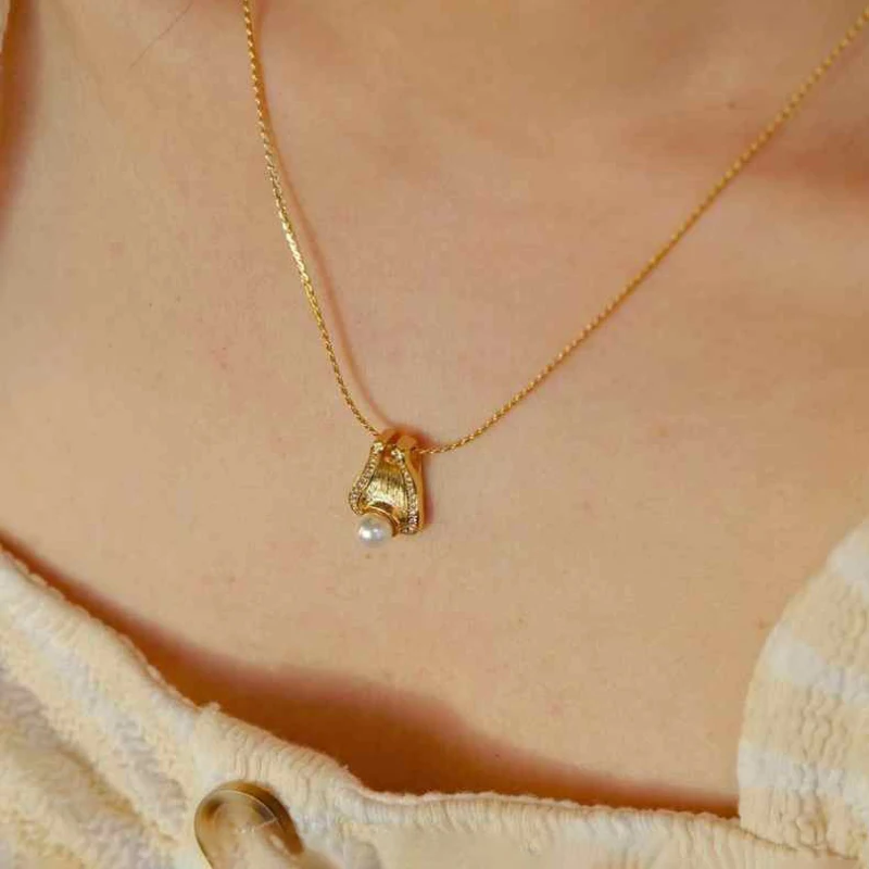 Harp Solo Vintage Original Vintage Necklace Artistic Sense High Grade Brushed Small Pearl Collar Chain Banquet Jewelry Gift