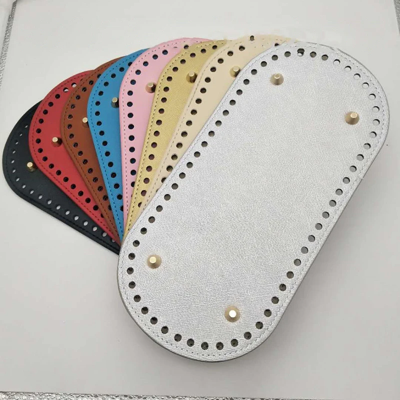 Fondo ovalado para bolso de punto de cuero PU, accesorios de bolso hechos a mano, parte de bolsa de ganchillo DIY, parte de bolsa de Color sólido, 22x10Cm