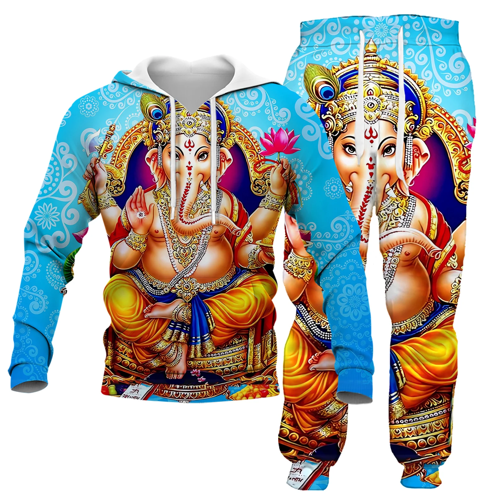 

HX Indian God Clothing Sets Ganesha Tracksuit Fashion Print Short Sleeve Shirts Sweatshirts Hoodies Women Clothes Dropshipping