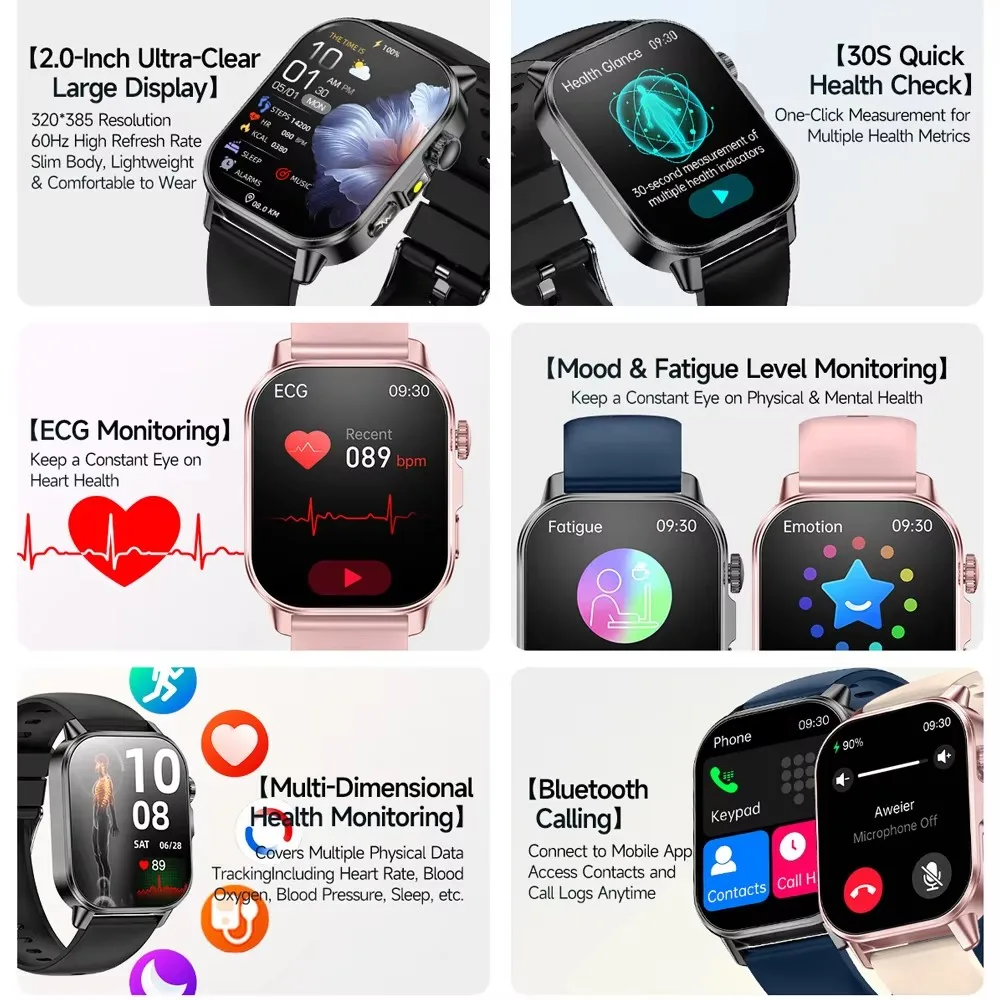 2026 New ECG Healthy Diagnose Smart Watch Men Body analysis Blood Pressure Lipid Uric Acid Women's Health Tracker Smartwatches