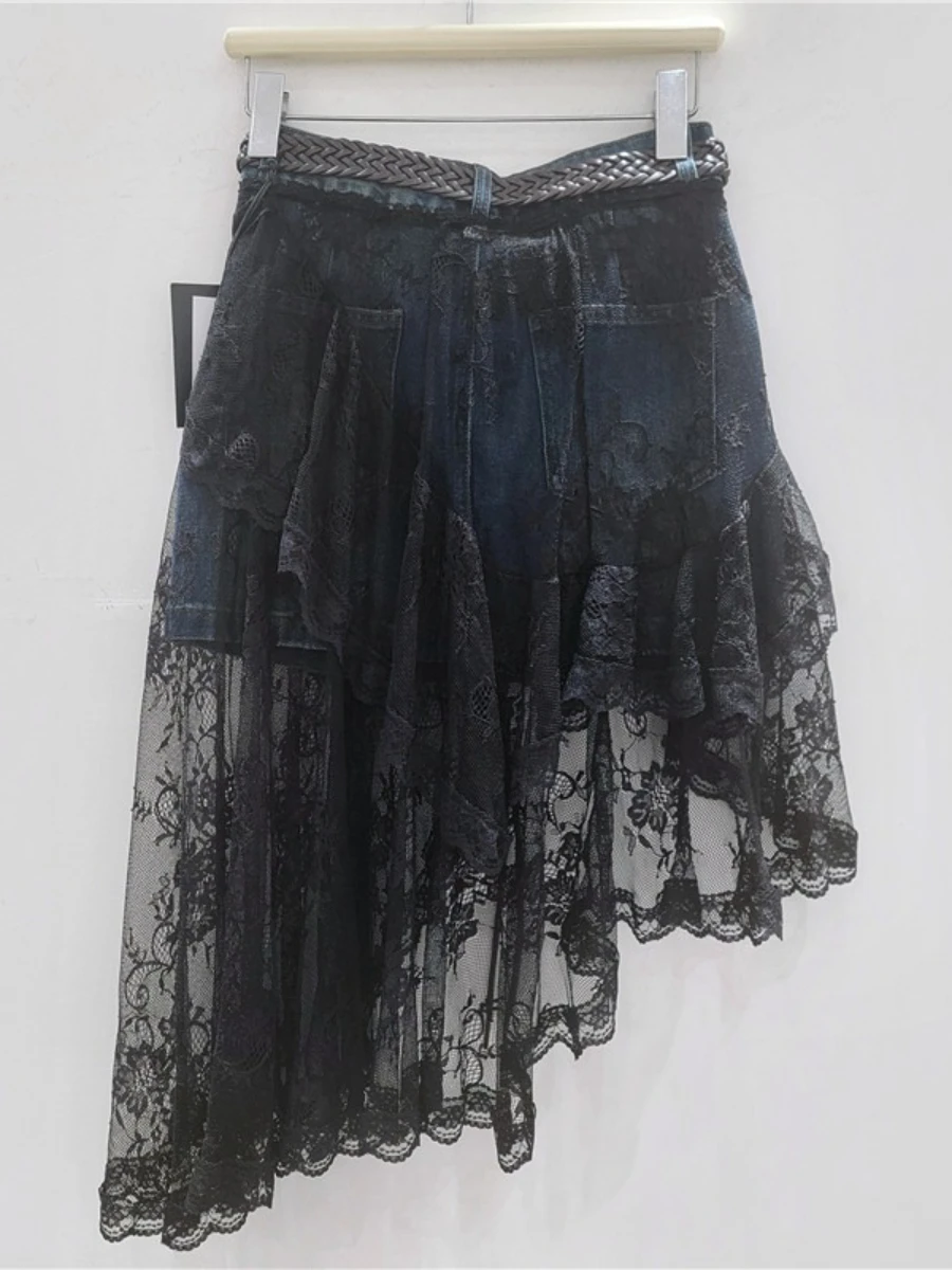 TWOTWINSTYLE Colorblock Spliced Lace Sexy Skirt Female High Waist Slimming Hot Girl Irregular Women's Skirts Style Fashion New