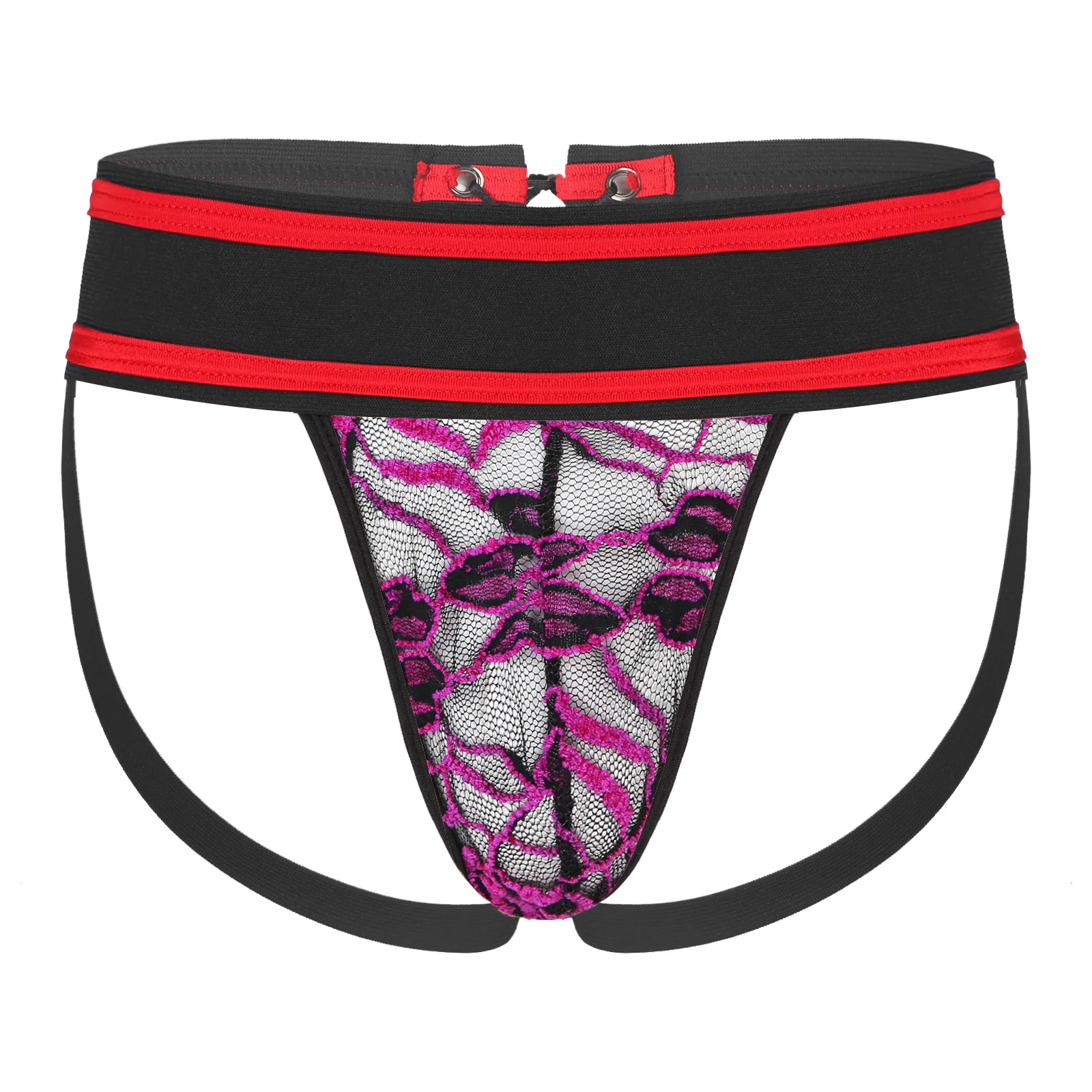 

Mens Adults Semi See-through Floral Printed Mesh Bulge Pouch G-string Thongs Lace-up Wide Waistband Briefs Jockstrap Underwears