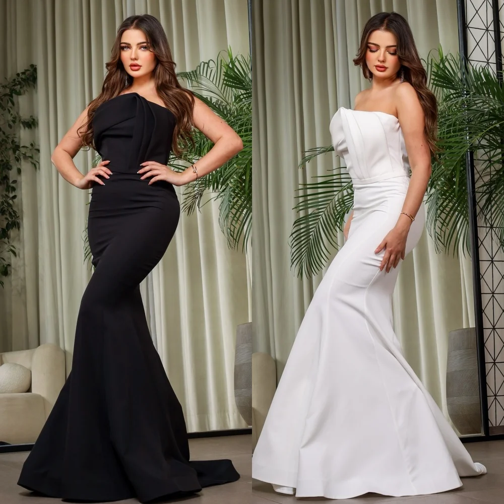 

Customized Sexy Sizes Available Jersey Pleat Ruched Mermaid Strapless Long Dresses Bespoke Occasion Dresses Modern Style Casual